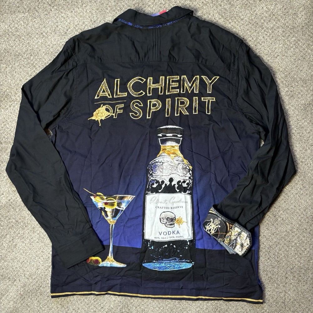 New Robert Graham Mens Medium Alchemy Vodka Buttondown Black / Navy Long Sleeve‎